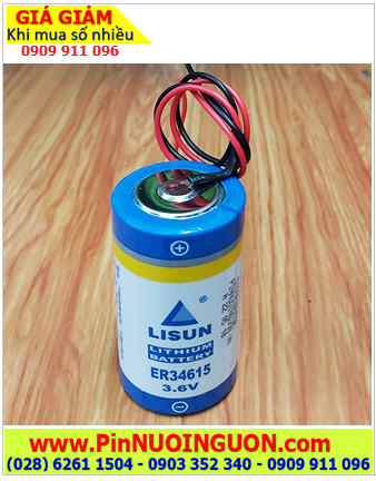 Lisun ER34615 (Dây đỏ đen), Pin nuôi nguồn PLC Lisun ER34615 lithium 3.6v 19000mAh chính hãng